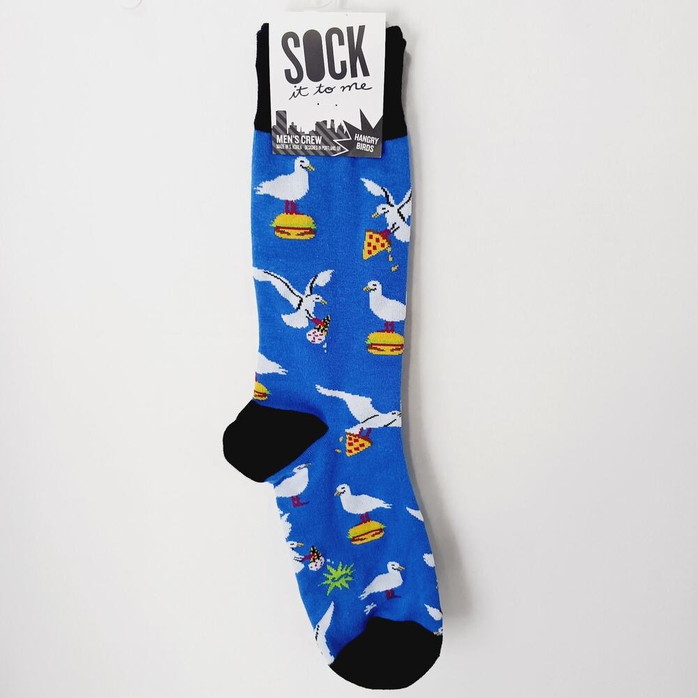Sock It To Me Crew Men Women Hangry Angry Bird Seagull Pizza Burger Fries NWT